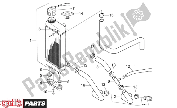All parts for the Water Cooler of the Aprilia RX Enduro-mx Supermotard 215 50 1995 - 2003