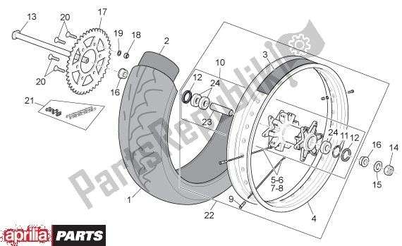 Alle onderdelen voor de Achterwiel van de Aprilia Rx-sx 43 125 2008 - 2010