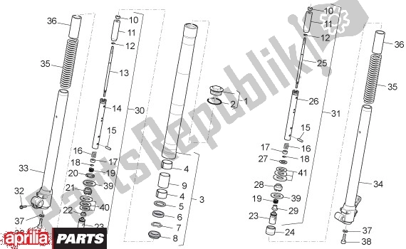 All parts for the Voorwielvork Ii of the Aprilia Rx-sx 43 125 2008 - 2010