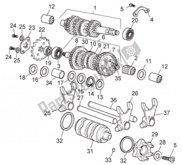All parts for the Gearshift Drum of the Aprilia Rx-sx 25 50 2006