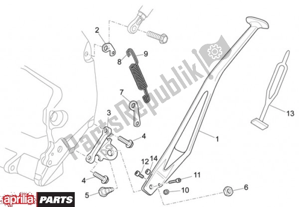 Alle onderdelen voor de Laterale Standaard van de Aprilia RXV 4. 5 46 450 2009 - 2011