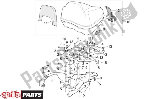 Alle onderdelen voor de Bagagedrager Koffer 2002 2004 van de Aprilia Scarabeo 125-150-200 Motore Rotax 15 1999 - 2003