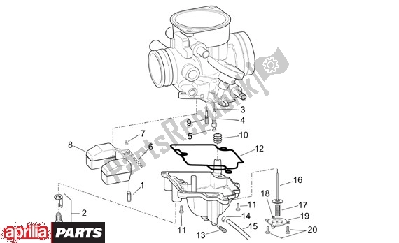 Alle onderdelen voor de Carburateurcomponenten van de Aprilia Scarabeo 125-150-200 Motore Rotax 15 1999 - 2003