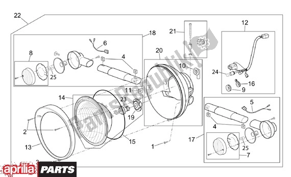 Alle onderdelen voor de Koplamp van de Aprilia Scarabeo 125-150-200 Motore Rotax 15 1999 - 2003