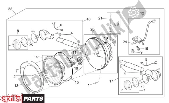 All parts for the Headlight of the Aprilia Scarabeo 125-150-200 Motore Rotax 15 1999 - 2003