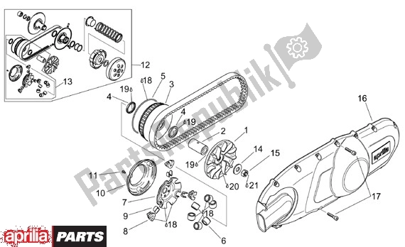 Alle onderdelen voor de Primaire Poelie van de Aprilia Scarabeo 125-150-200 Motore Rotax 15 1999 - 2003