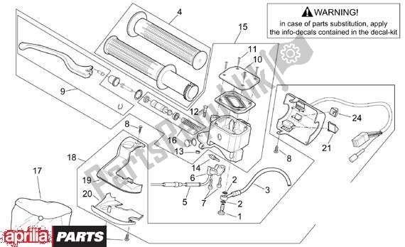 Alle onderdelen voor de Schakelingen Rechts van de Aprilia Scarabeo 125-150-200 Motore Rotax 15 1999 - 2003