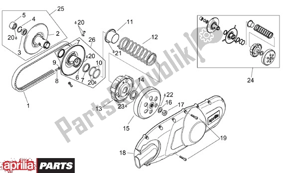 Tutte le parti per il Secundaire Poelie del Aprilia Scarabeo 125-150-200 Motore Rotax 15 1999 - 2003