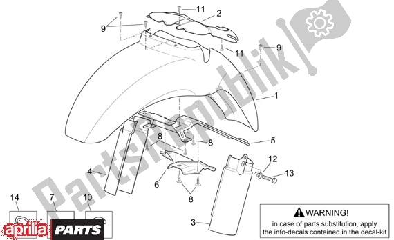 Alle onderdelen voor de Spatbord van de Aprilia Scarabeo 125-150-200 Motore Rotax 15 1999 - 2003