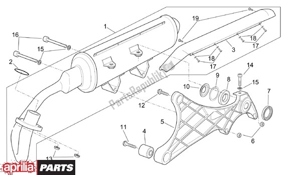 Todas as partes de Uitlaatgroep do Aprilia Scarabeo 125-150-200 Motore Rotax 15 1999 - 2003