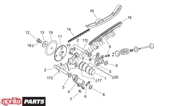 Alle onderdelen voor de Ventielschakeling van de Aprilia Scarabeo 125-150-200 Motore Rotax 15 1999 - 2003