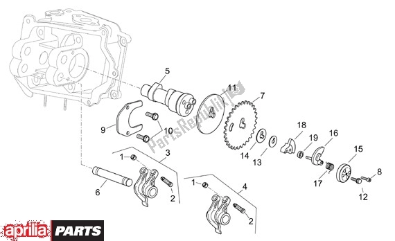 Alle onderdelen voor de Nokkenas van de Aprilia Scarabeo 125-200 16 2003