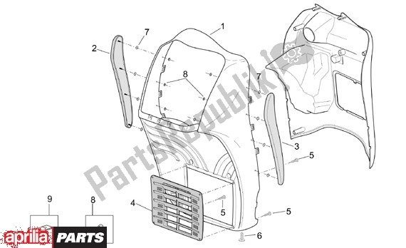 Alle onderdelen voor de Voorscherm van de Aprilia Scarabeo 125-200 16 2003