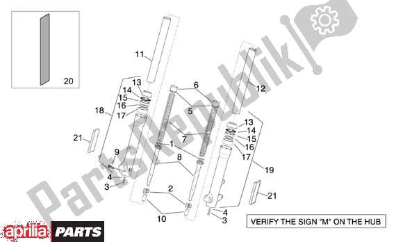 Alle onderdelen voor de Vork Brug Marzocchi van de Aprilia Scarabeo 125-200 16 2003