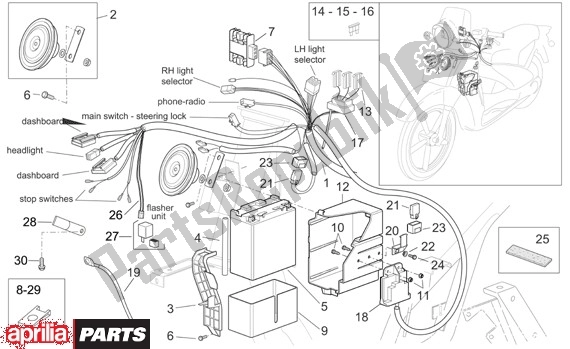 Alle onderdelen voor de Elektrische Installatie I van de Aprilia Scarabeo 125-250 660 2004 - 2006