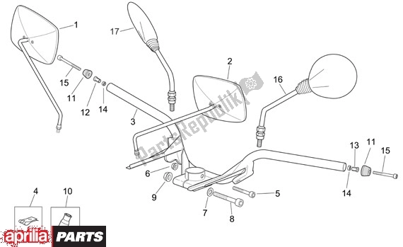 All parts for the Handlebar of the Aprilia Scarabeo 125-250 660 2004 - 2006