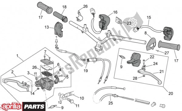 Alle onderdelen voor de Stuur Links Rechts van de Aprilia Scarabeo 2T EU2 Motore Piaggio 58 50 2010 - 2011