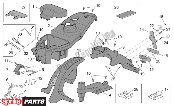 All parts for the Buddyseat Onderdverkleding of the Aprilia Scarabeo 4T 663 100 2001 - 2004