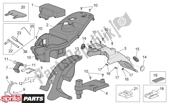 Alle onderdelen voor de Helmbak van de Aprilia Scarabeo 4T 565 50 2002 - 2006