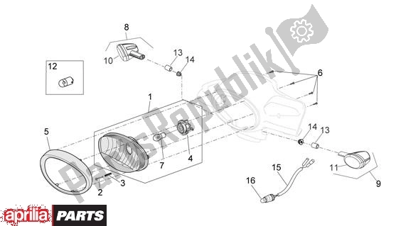 All parts for the Headlight of the Aprilia Scarabeo 4T Restyling 29 100 2006 - 2007