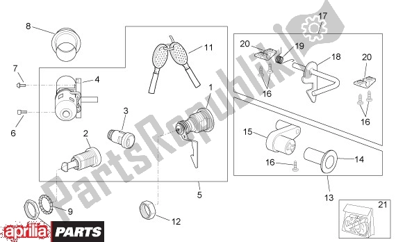 Alle onderdelen voor de Slotset Decors van de Aprilia Scarabeo 4T Restyling 29 100 2006 - 2007