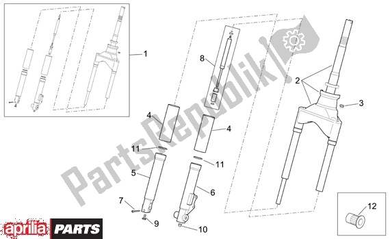 Alle Teile für das Voorwielvork des Aprilia Scarabeo 4T Restyling 29 100 2006 - 2007