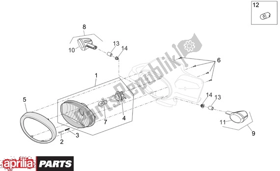 Alle onderdelen voor de Koplamp van de Aprilia Scarabeo 4T Restyling 30 50 2006 - 2007