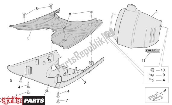 All parts for the Voetruimteafdekking of the Aprilia Scarabeo 4T Restyling 30 50 2006 - 2007