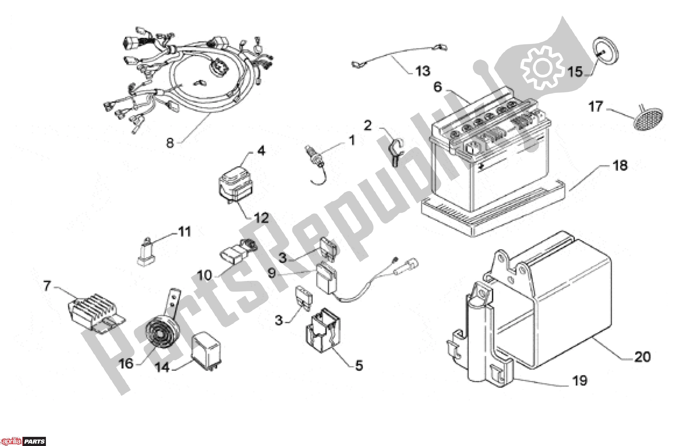 All parts for the Battery of the Aprilia Scarabeo 507 1993 - 1997