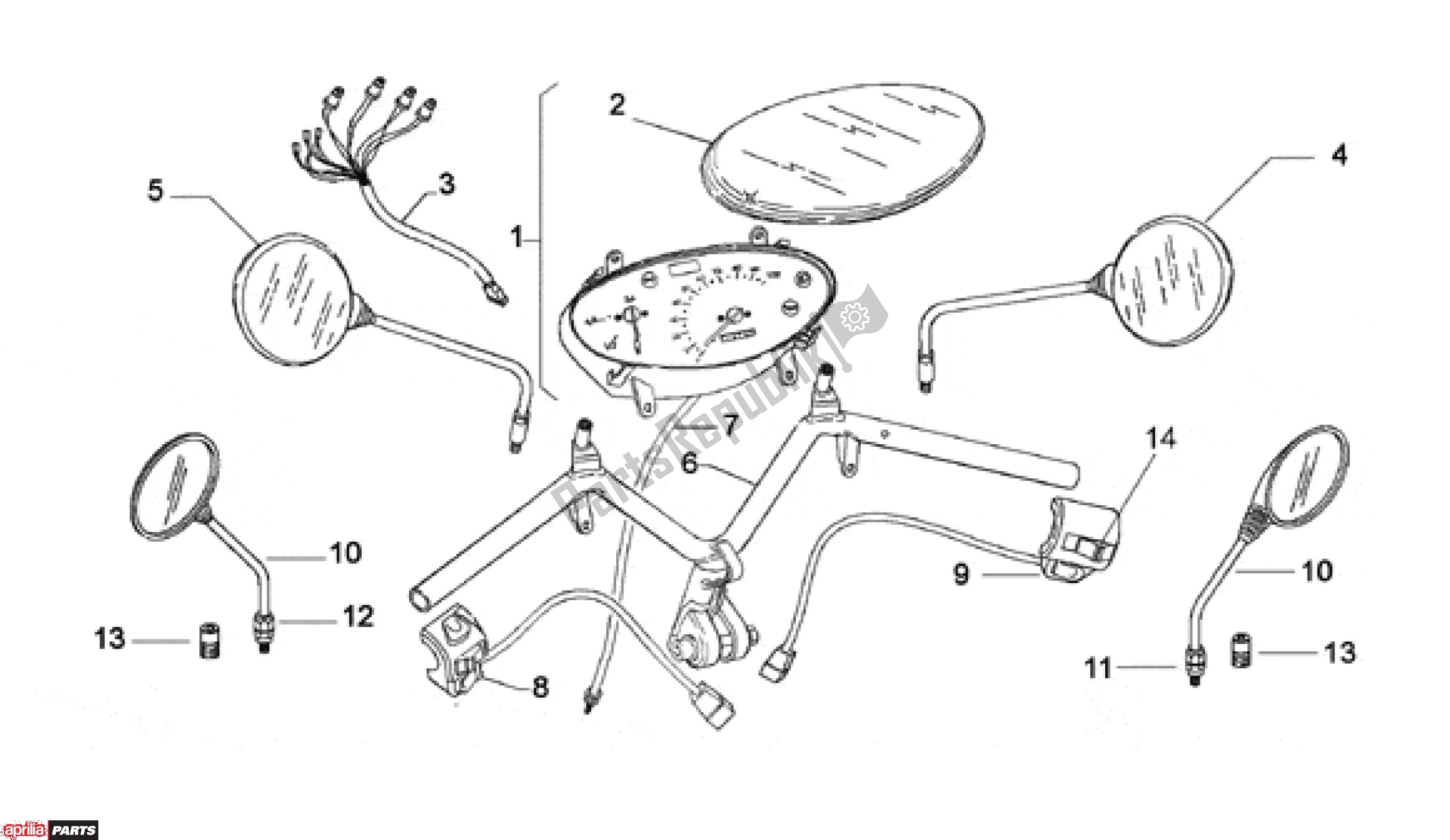 All parts for the Handle Bars of the Aprilia Scarabeo 507 1993 - 1997