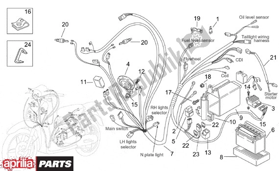 Alle onderdelen voor de Elektrische Installatie van de Aprilia Scarabeo 540 50 2000 - 2005