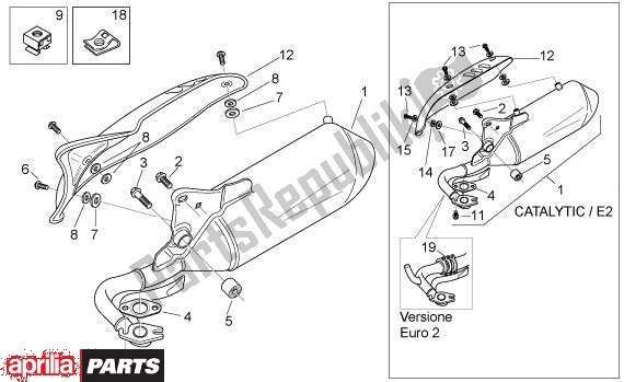 Todas as partes de Uitlaatgroep do Aprilia Scarabeo 540 50 2000 - 2005