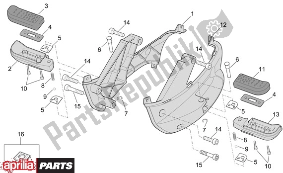 All parts for the Footrests of the Aprilia Scarabeo 681 500 2003 - 2006