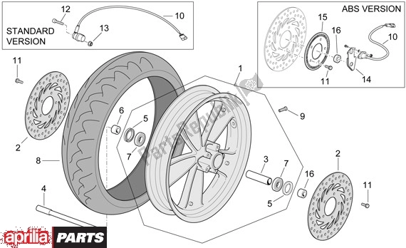 Tutte le parti per il Ruota Anteriore del Aprilia Scarabeo 681 500 2003 - 2006