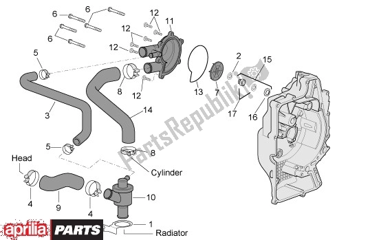 All parts for the Water Pump of the Aprilia Scarabeo 681 500 2003 - 2006