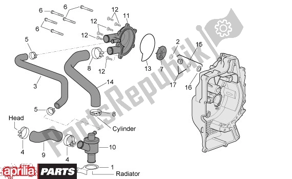 Alle onderdelen voor de Waterpomp van de Aprilia Scarabeo 681 500 2003 - 2006