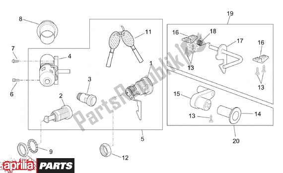 Tutte le parti per il Lock Hardware Kit del Aprilia Scarabeo Ditech 560 50 2001 - 2004