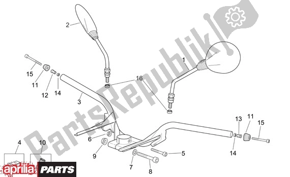 Tutte le parti per il Manubrio del Aprilia Scarabeo EU3 34 125 2006 - 2007