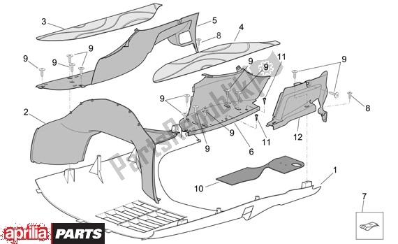 All parts for the Voetruimteafdekking of the Aprilia Scarabeo EU3 34 125 2006 - 2007