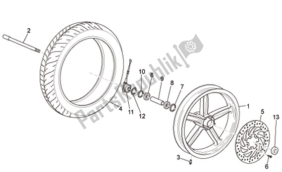 Tutte le parti per il Ruota Anteriore del Aprilia Scarabeo IE Light 54 125 2009 - 2010