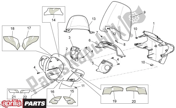 All parts for the Stuurafdekking of the Aprilia Scarabeo Light 35 125 2007 - 2008