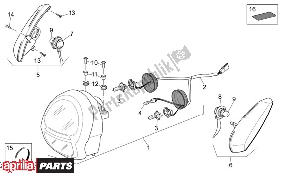 All parts for the Headlight of the Aprilia Scarabeo Light 33 250 2006 - 2008