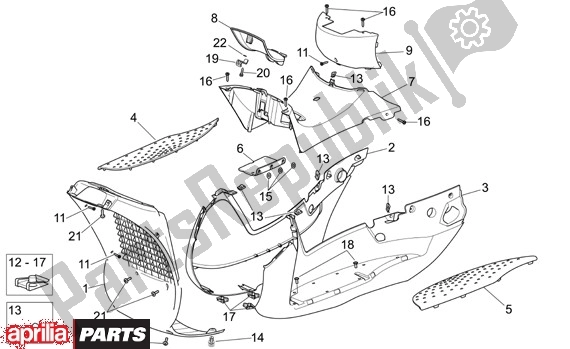 All parts for the Voetruimteafdekking of the Aprilia Scarabeo Light 33 250 2006 - 2008