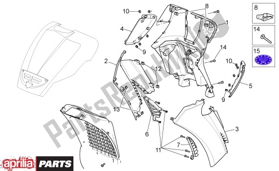 All parts for the Voorscherm of the Aprilia Scarabeo Light 33 250 2006 - 2008