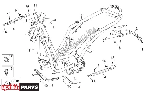 All parts for the Frame of the Aprilia Scarabeo Light 52 300 2009 - 2010