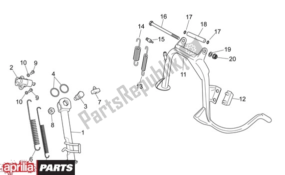 Alle Teile für das Mittelständer des Aprilia Scarabeo Light 52 300 2009 - 2010