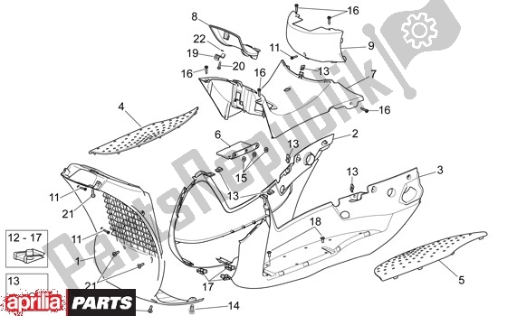 Alle onderdelen voor de Voetruimteafdekking van de Aprilia Scarabeo Light 52 300 2009 - 2010