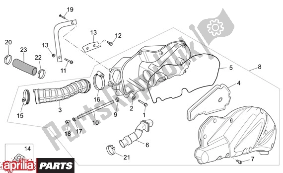 All parts for the Filterhuis of the Aprilia Scarabeo Light 400-500 24 2006 - 2007