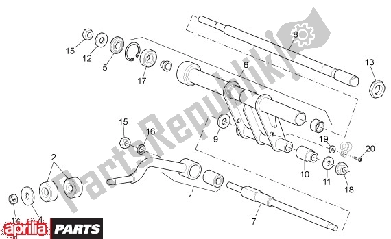 All parts for the Swingarm of the Aprilia Scarabeo Light 400-500 24 2006 - 2007