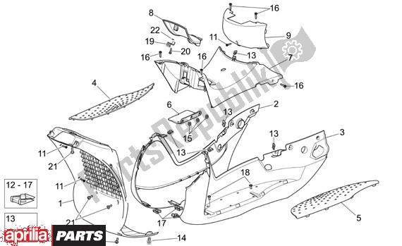 All parts for the Voetruimteafdekking of the Aprilia Scarabeo Light 400-500 24 2006 - 2007